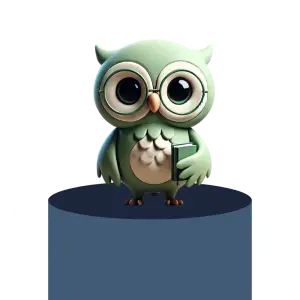 Green owl standing proudly on a podium representing top member recognition