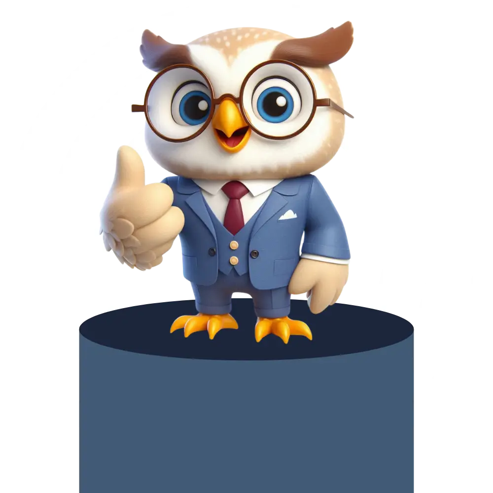White corporate owl on a podium representing successful organisations