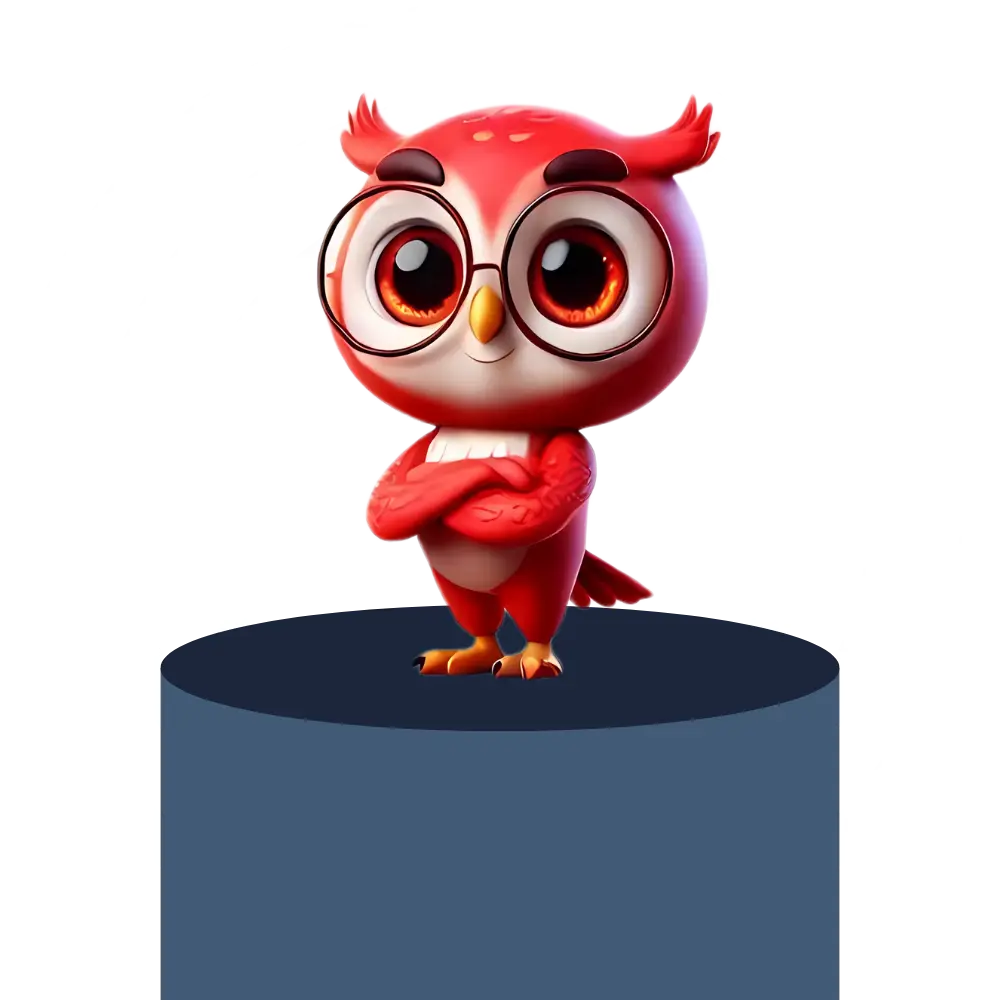 Orange owl standing proudly on a podium representing employee recognition