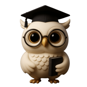 White owl wearing a graduation cap, symbolising team development and growth