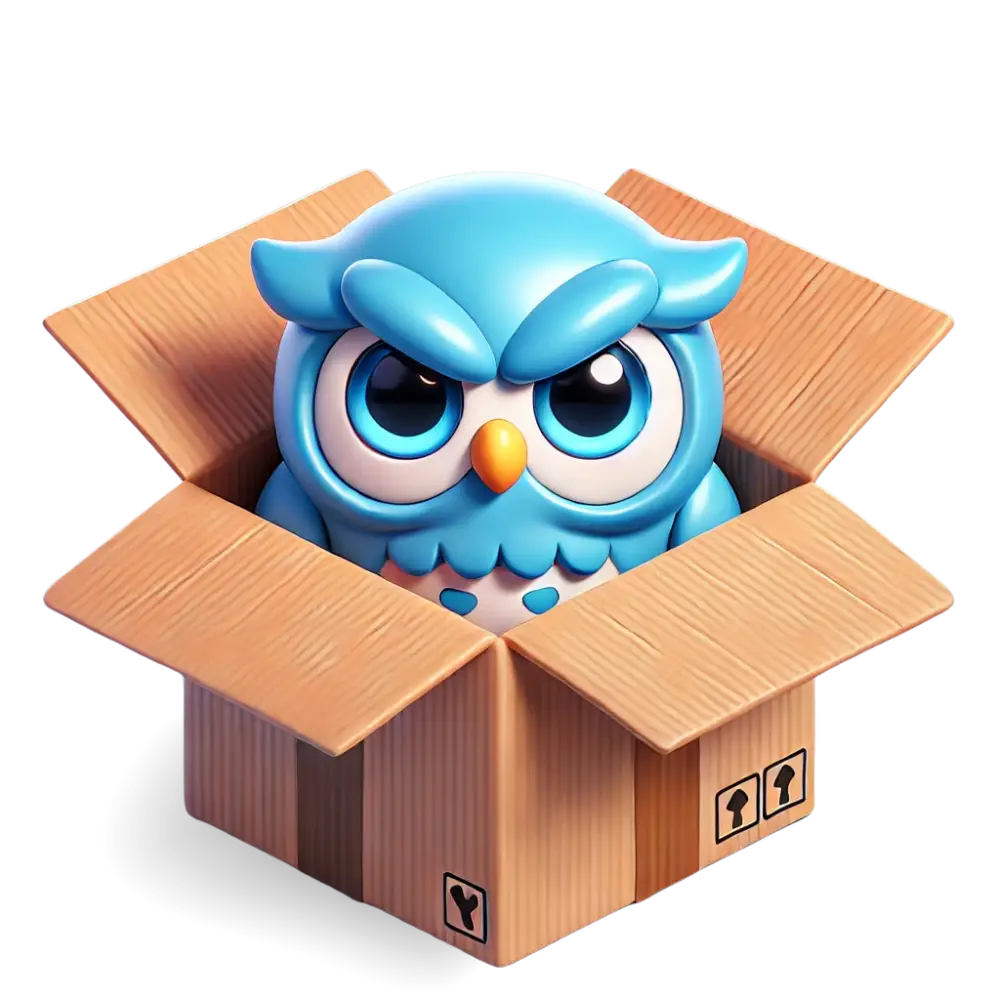 Cartoon angry bird peeking out of a cardboard box