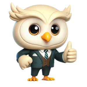 Confident blue owl giving a thumbs up, representing a B2B organisation