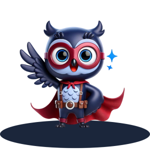 Perkly owl character waving hello