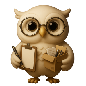 Blue owl holding business supplies, representing a B2B organisation