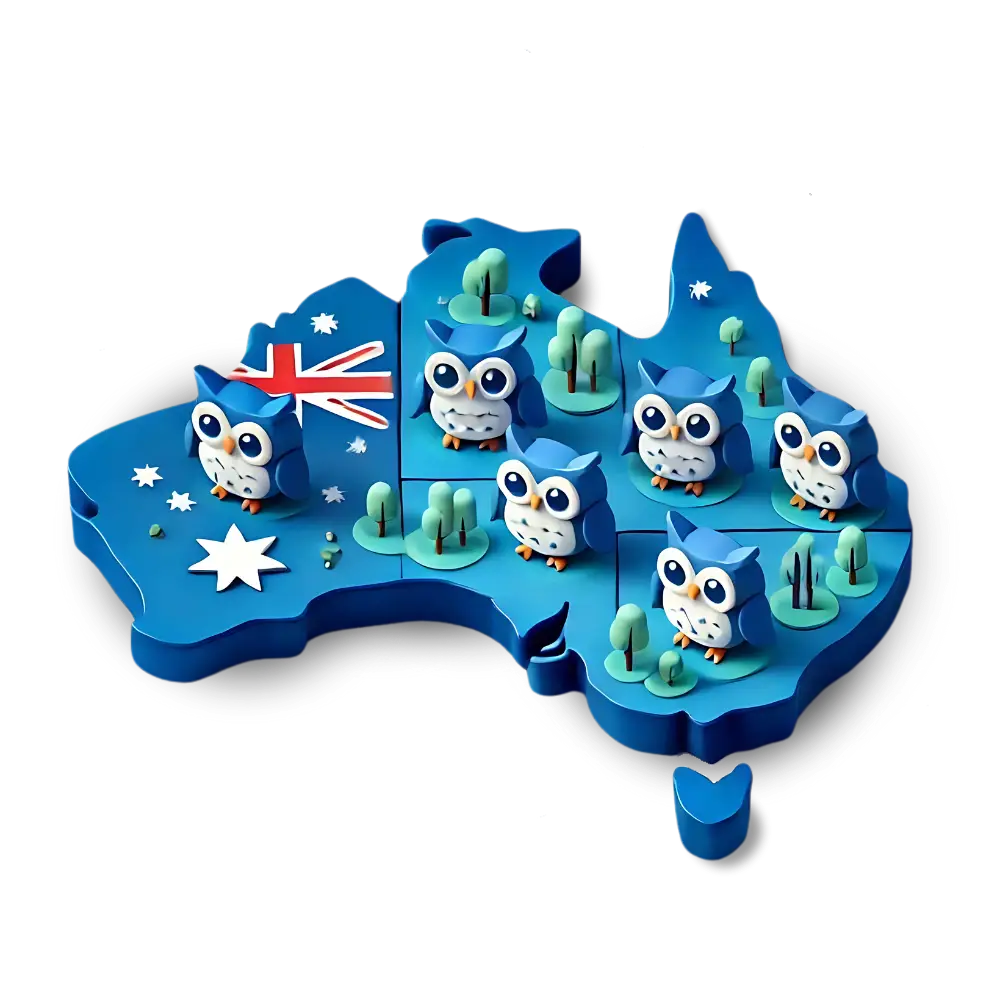 Map of Australia with owl icons representing Member Benefits coverage across regions